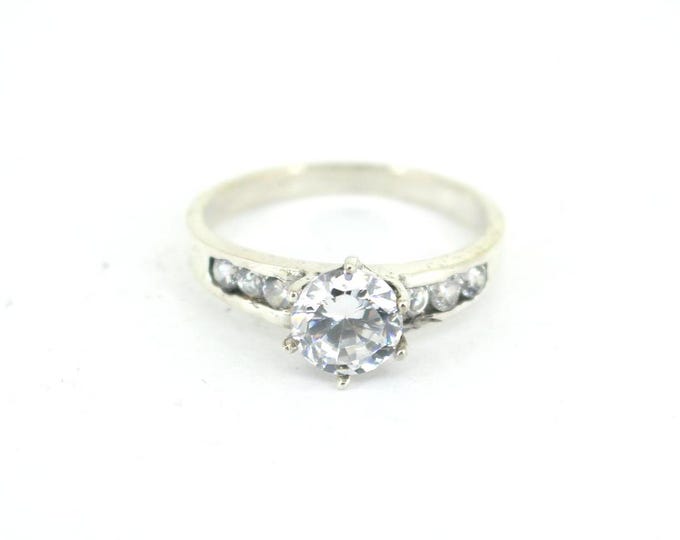 Vintage Size 8.75 in Crystal CZ Engagement Ring 925 Sterling RG 4745
