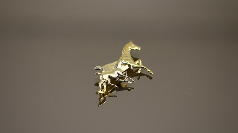 Vintage Beautiful Shiny Horse Horses Mom and Child Gold Plated Design Brooch Sterling Silver 925 BB 2200
