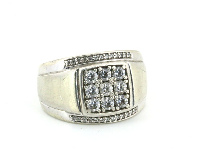 Size 10.5 Vintage Wide Band  Nine Crystals  Ring 925 Sterling Silver RG 4241