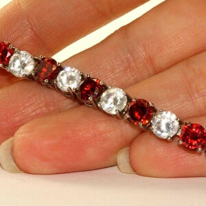 Vintage Red White Round Crystals Inlay Tennis Bracelet 925 Sterling Br 1855(123720997179)
