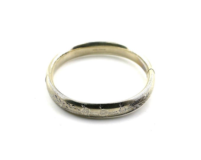 Vintage Russel Oval  Diamond Cut Flower Floral Design Bangle Bracelet 925 Sterling Silver BR 3821