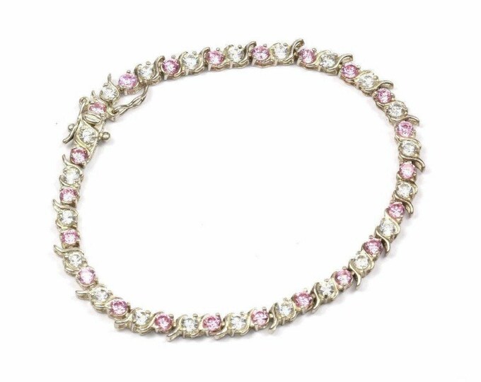 Vintage S Links Crystals Tennis Bracelet 925 Sterling Br 92(123759778086)