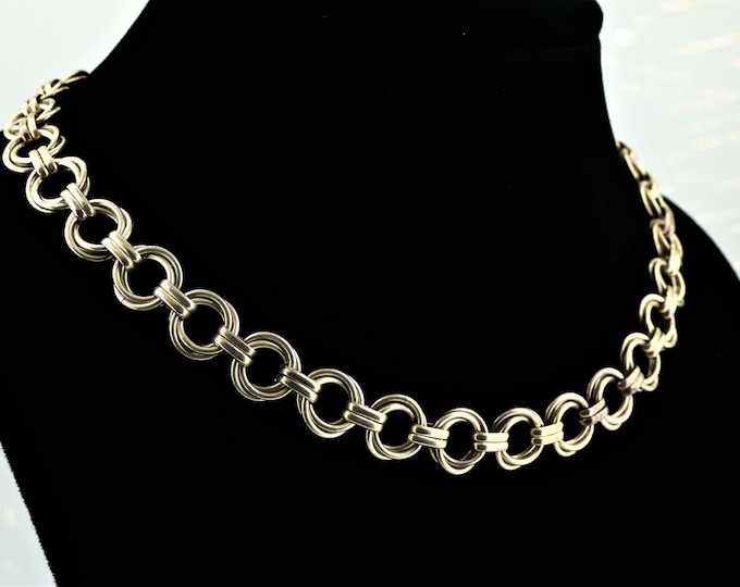 Vintage 16 Inch Triple Round Links Necklace from Italy 925 Sterling Silver Nc 1491