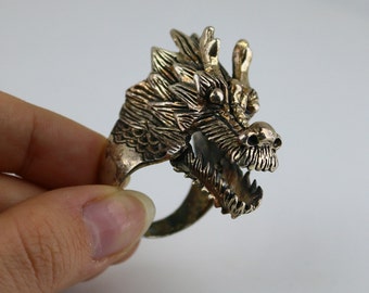 Vintage Size 14 Large Huge Dragon Head Signet Design Ring 925 Sterling Silver RG 1573