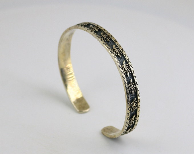 Vintage Palm Tree Leaf Leaves Narrow Design Cuff Bracelet 925 Sterling Silver BR 297