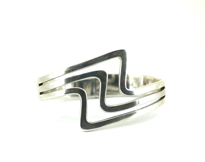 Vintage Mexico Abstract Wave Cuff Bracelet 925 Sterling Silver BR 225