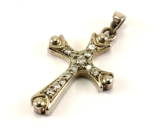 Vintage CZ Inlay Design Cross Pendant 925 Sterling PD 1695
