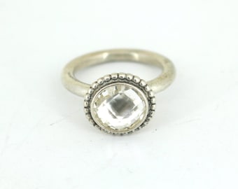 Size 7.75 Authentic Pandora Round Elegant Beaded Crystal CZ Ring 925 Sterling Silver RG 1112