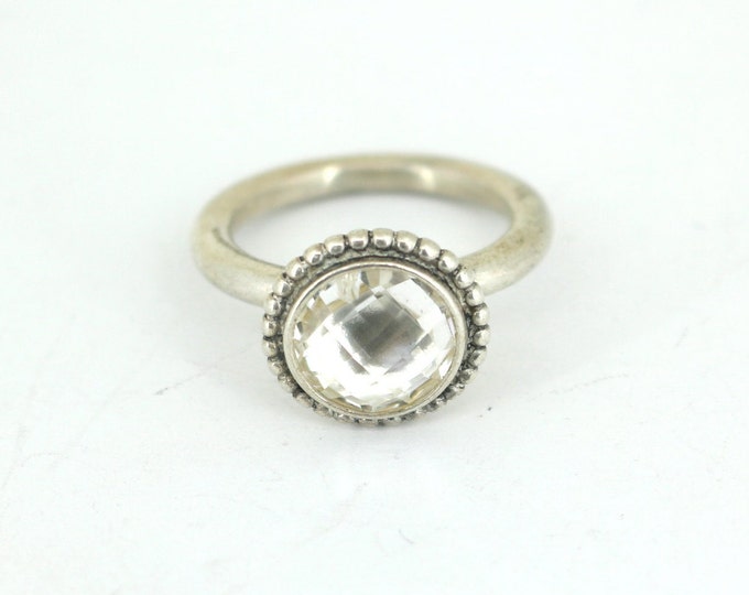 Size 7.75 Authentic Pandora Round Elegant Beaded Crystal CZ Ring 925 Sterling Silver RG 1112