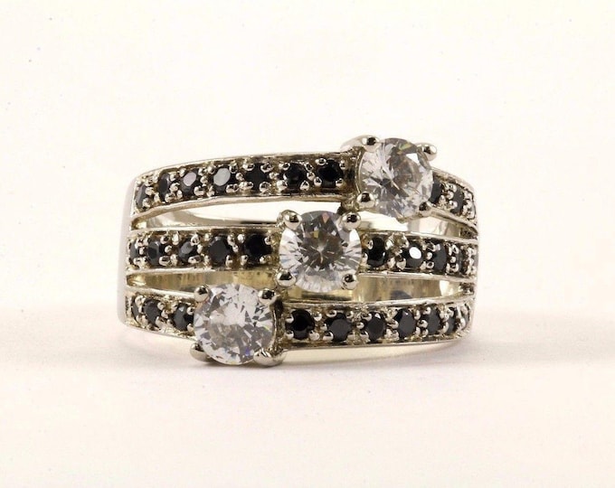 Vintage Size 9 Tree Row  Design Crystal Cocktail Ring 925 Sterling Rg 3025(123757210679)