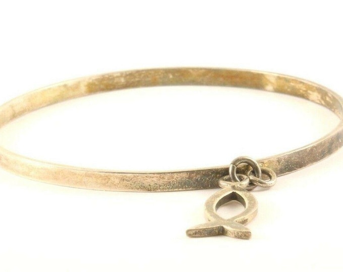 Vintage Silver Round Fish Design Bangle Bracelet Sterling Silver Br 2771