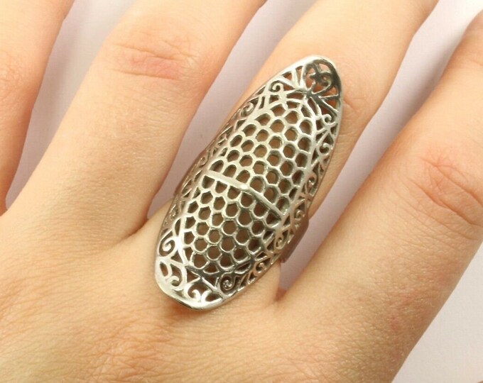 Vintage Size 7 Large Scroll Cutout Design Ring 925 Sterling Rg 1982