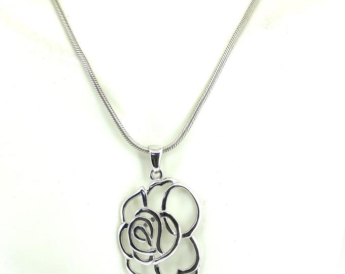 Vintage Italian Abstract Rose Pendant w/ Snake Chain Necklace 925 Sterling NC 2002