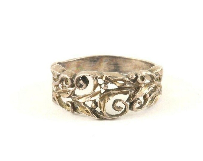 Vintage Silver Scroll Floral Band Design Ring 925 Sterling RG 3946