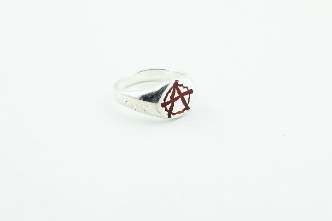 Size 5.5-12 Anarchy Red Symbol Design Shiny Signet Ring 925 Sterling ...