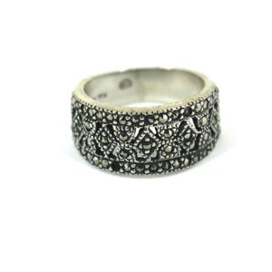 Vintage Size 5 Shiny Marcasite Lines  Abstract Design Ring 925 Sterling Silver  RG 2580