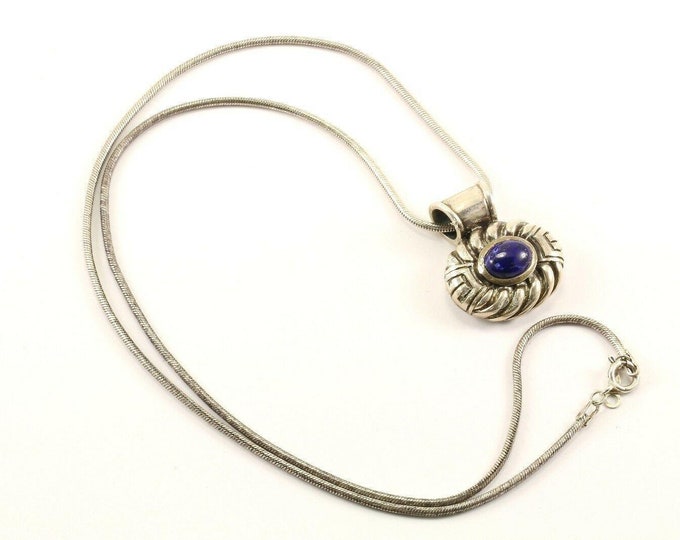 Vintage Blue Lapis Lazuli Design Necklace 925 Sterling Nc 549(273796571233)