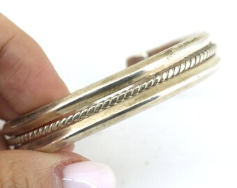 Vintage Mexico Flat Wire Woven Braided Cuff Bracelet 925 Sterling BR 3770