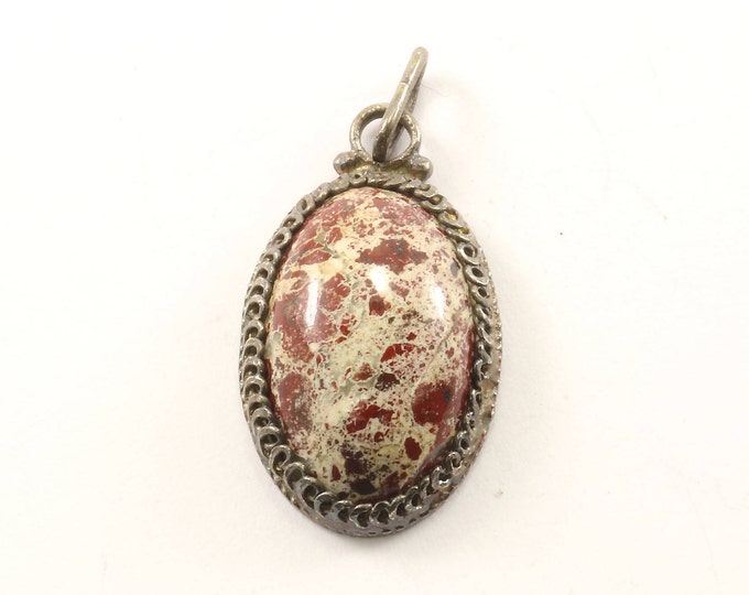 Vintage Oval Marble Jasper Pendant 925 Sterling Silver PD 2313
