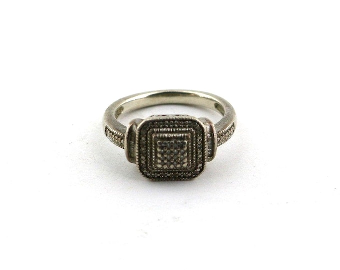 Vintage White Moissanite Stones Square Promise Ring 925 Sterling Silver Size 6.75 RG 580U