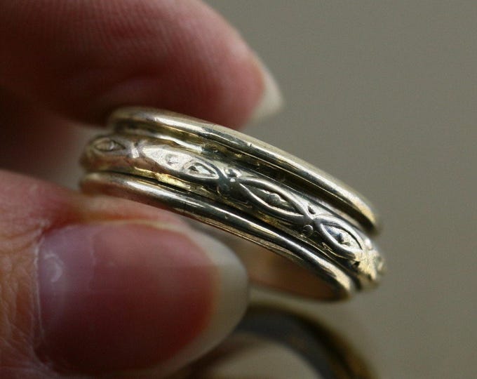Vintage Men Etched Beaded Ornament Spinning Band Design Ring 925 Sterling Size 10.25 Rg 4353h