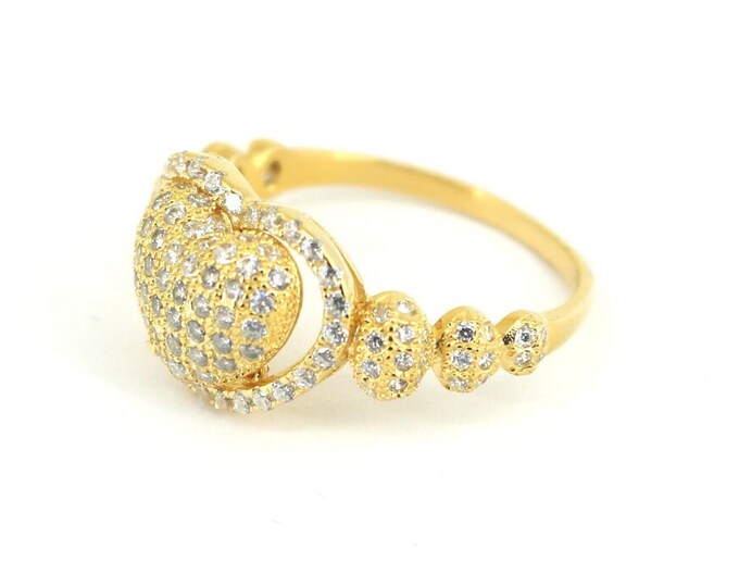 Vintage Heart White Crystals Cz Gold Plated Statement Design Ring 925 Sterling Silver RG 4525