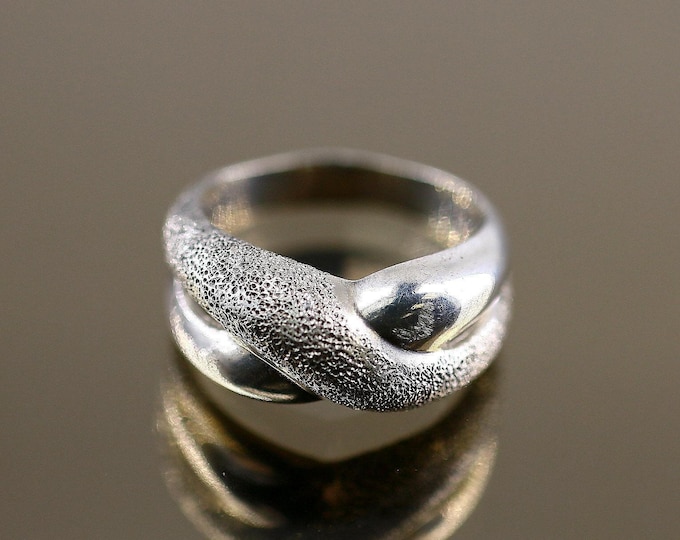 Vintage Italy Simple Plain Cross Cut Line Sand Finish Ring 925 Sterling Silver Size 10.25 RG 4372