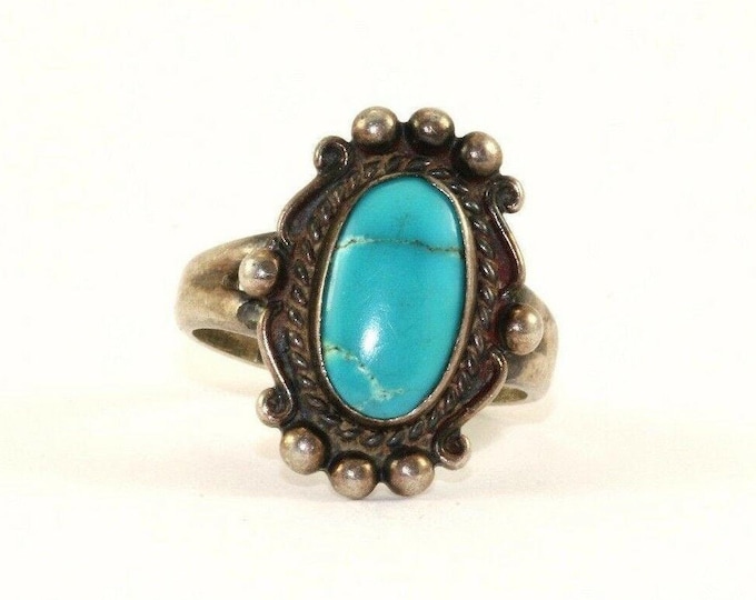 Vintage Size 5.75 Bell Trading Post Oval Turquoise Southwest Ring 925 Silver Rg 2363(401744746883)