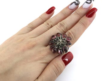 Vintage Sterling Silver Floral Ring, Purple CZ Size 7  RG 501