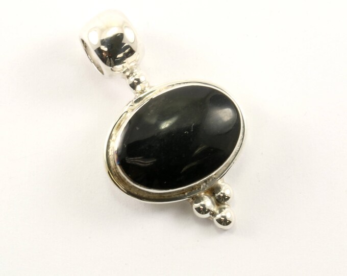Vintage Mexico Oval Onyx Pendant 925 Sterling Silver PD 259-E