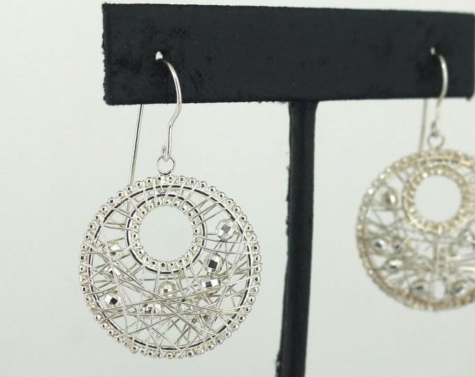 Vintage Round Filigree Beads Design Drop Dangle Earrings Sterling Silver 925 ER 1117