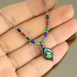 Vintage 16 Inch Navajo Multi Color Multi Stone Beaded Design Chain Necklace 925 Sterling NC 828 image 2
