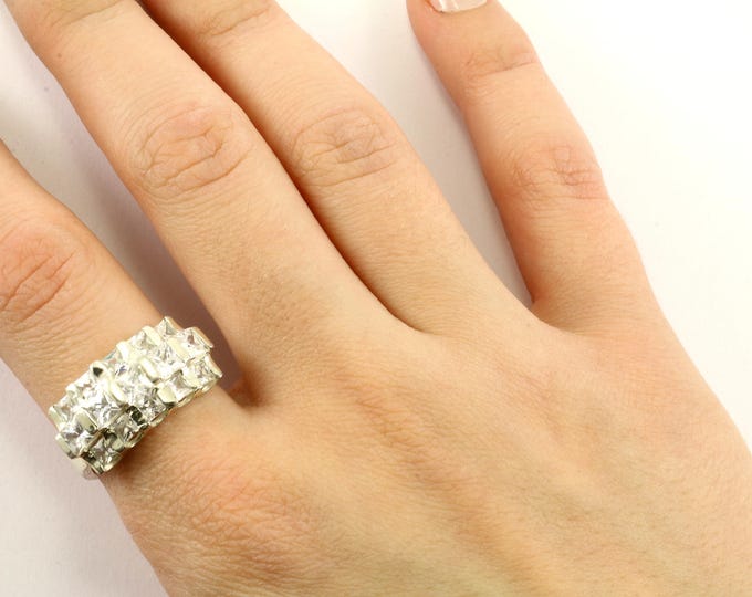 Vintage Sparkling Crystals Cocktail Ring 925 Sterling RG 3596