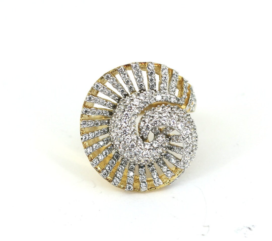 Vintage Size 6 China Sparkling Rose Crystal CZ Inlay 14k