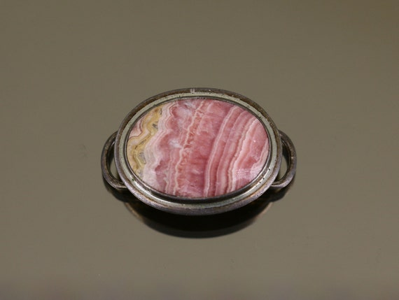 Vintage Mexico Pink Lace Agate Stone Oval Design … - image 1
