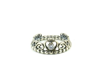 Vintage Size 6 Pandora Princess Tiara Crown  Ring 925 Sterling RG 2409