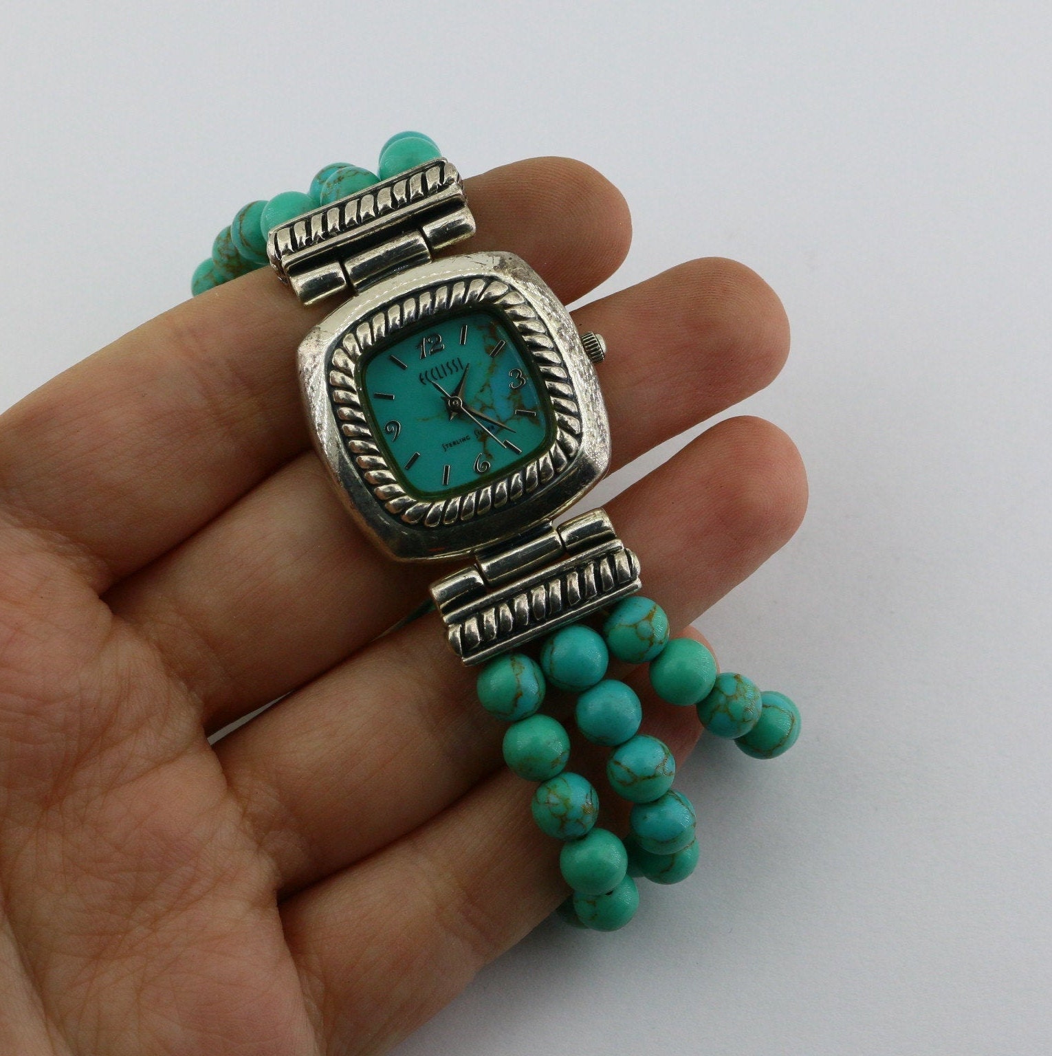 Vintage Eclissi Natural Blue Turquoise Beads Three Strings Japan Quartz Movement Water Resistant Watch 925 Sterling Silver OT 197R Etsy UK