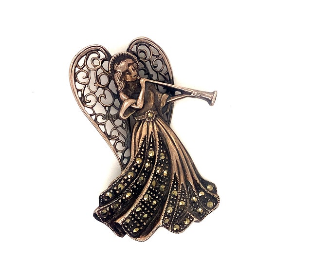Vintage Brooch | Marcasite Stones Design Brooch | Angel Design Brooch | Cut Design Brooch | Silver 925 Sterling Brooch | BB 1789N
