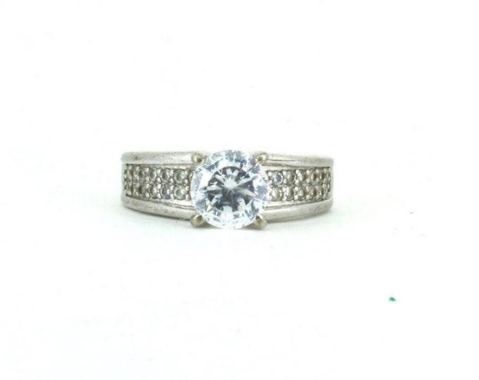 Vintage Size 8 Crystal CZ Engagement Ring 925 Sterling RG 3482