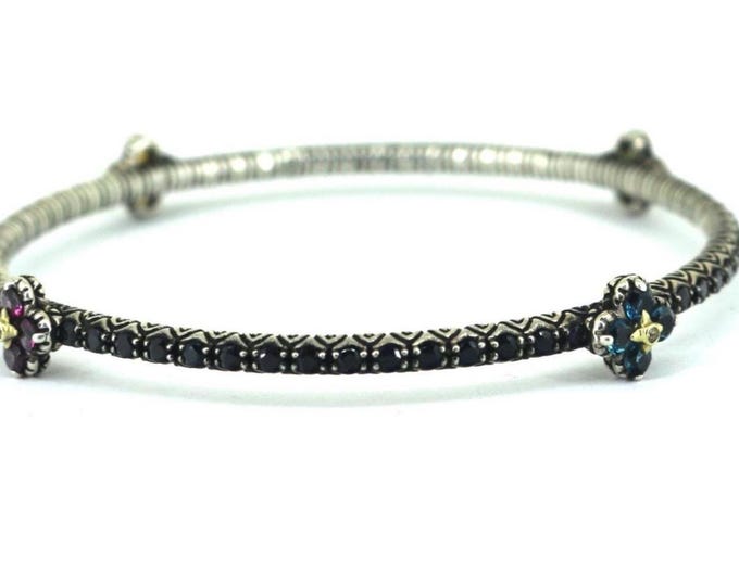 Vintage Barbara Bixby 18k Gold Drops Multicolor CZ Bangle Bracelet 925 Sterling Silver BR 226