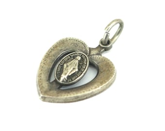 Vintage Religious Creed Maria Mary Miraculous Heart Shape Design Pendant 925 Sterling PD 2975