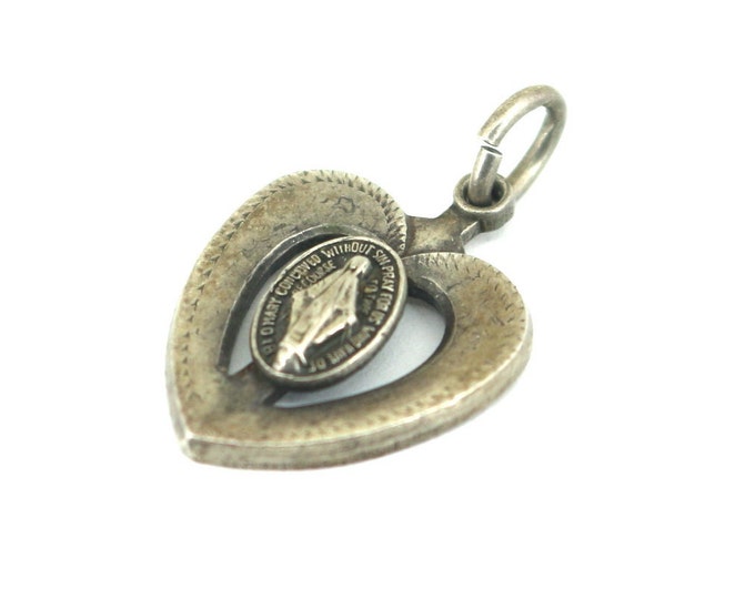 Vintage Religious Creed Maria Mary Miraculous Heart Shape Design Pendant 925 Sterling PD 2975