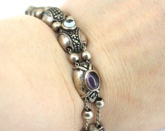 ブレスレット [Retro finger] stone bracelet (3types) Vintage Multi-color Gemstone & Heart Link 14k Yellow Gold