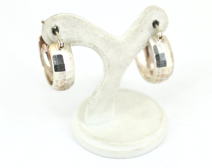 Vintage Hammered Dome  Hoop Design Earrings 925 Sterling Silver ER 1369
