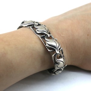 Vintage 6.75 In Floral Link Bracelet 925 Sterling Silver BR 526