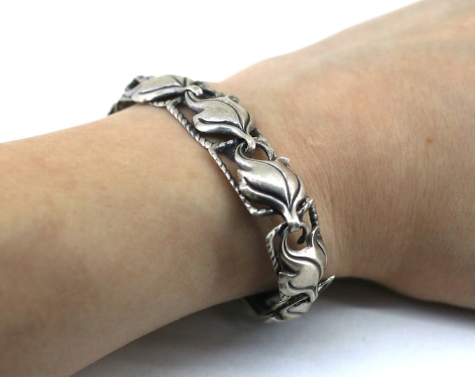 Vintage 6.75 In Floral Link Bracelet 925 Sterling Silver BR 526