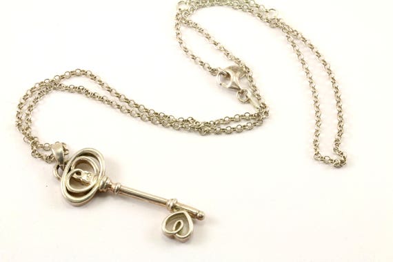 Vintage 18 Inch Key Design Pendant Necklace 925 S… - image 3