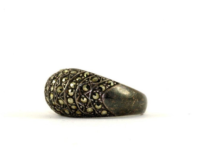 Vintage Size 5 Dome Shape Marcasite Inlay Ring 925 Sterling Silver Rg 211