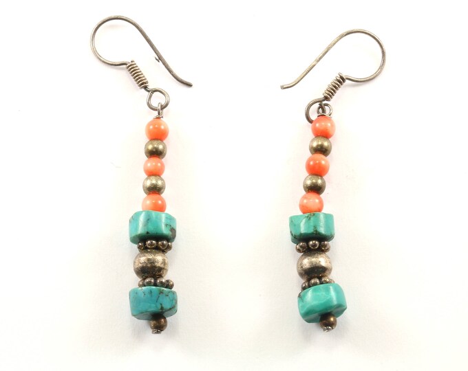 Vintage Torquoise Drop Earrings 925 Sterling Silver ER 897