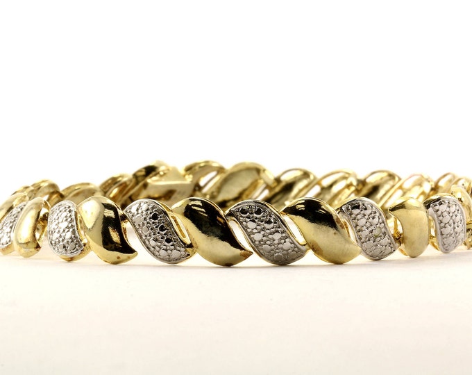 Vintage Beautiful Two Tone Art Deco Design Link Bracelet 925 Sterling BR 3123